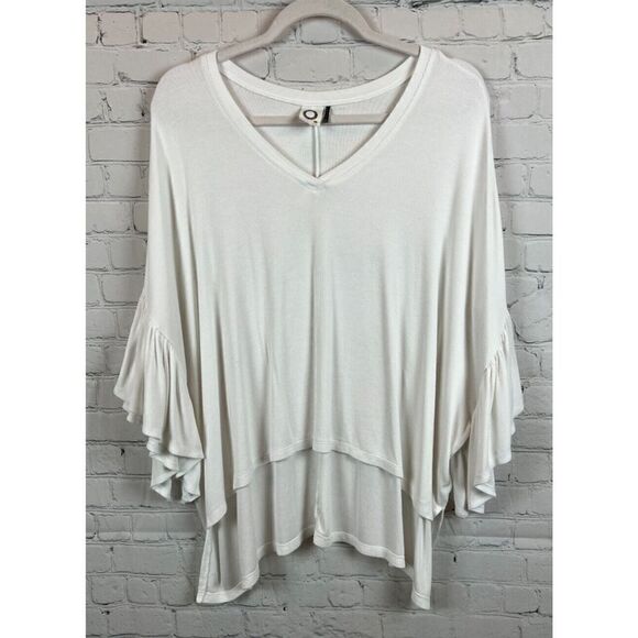 AKEMI + KIN ANTHROPOLOGIE oversized white knit short frill top blouse XS/S - Picture 1 of 7